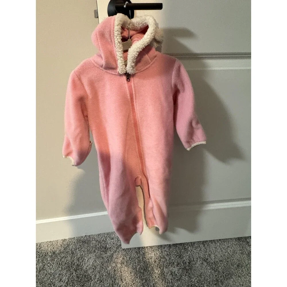 Columbia Snowsuit Baby Girls 6-12 Months Pink Fleece Hooded Footed Bunting Zip